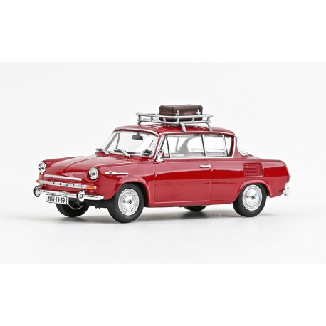 1969 Škoda 1100 MBX, s originální zahrádkou a zavazadlem − Červená rubínová − ABREX 1:43